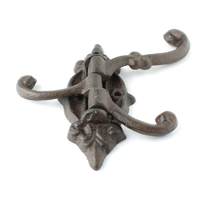 Rustic Swivel Hook Fleur De Lis Cast Iron Coat Hat Purse Towel Hanger Victorian