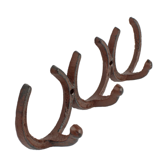 Horseshoe Triple Wall Hook Cast Iron Key Towel Coat Hanger Rustic Western Brown