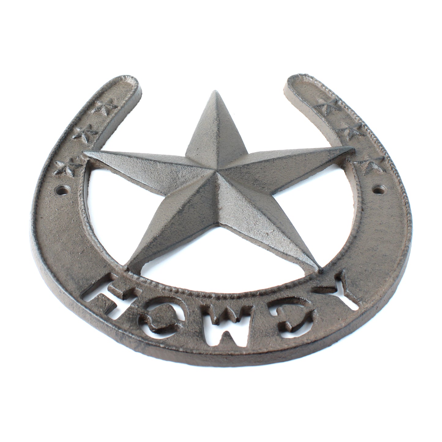 Large Cast Iron Howdy Texas Lucky Horseshoe Star Wall Decor Rustic Brown 8 in