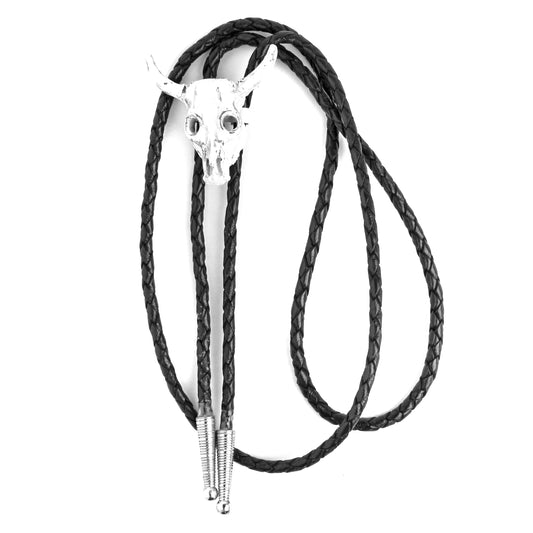 Western Steer Head Skull Bolo Tie Adjustable 36 inch Black Cord Made in USA