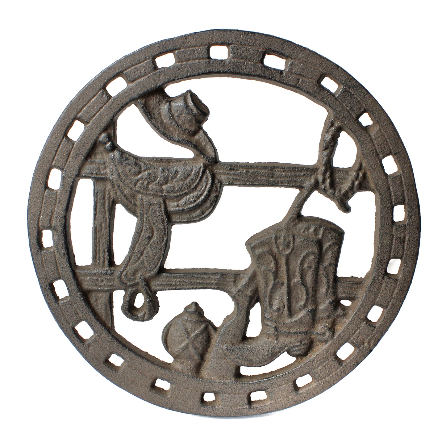 Cast Iron Western Boots Saddle Trivet Rustic Antique Style Hot Pot Plate Holder