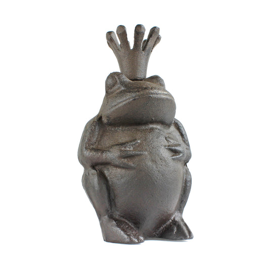 Frog Prince Charming Figurine King Toad Cast Iron Rustic Brown Garden Statue 6"