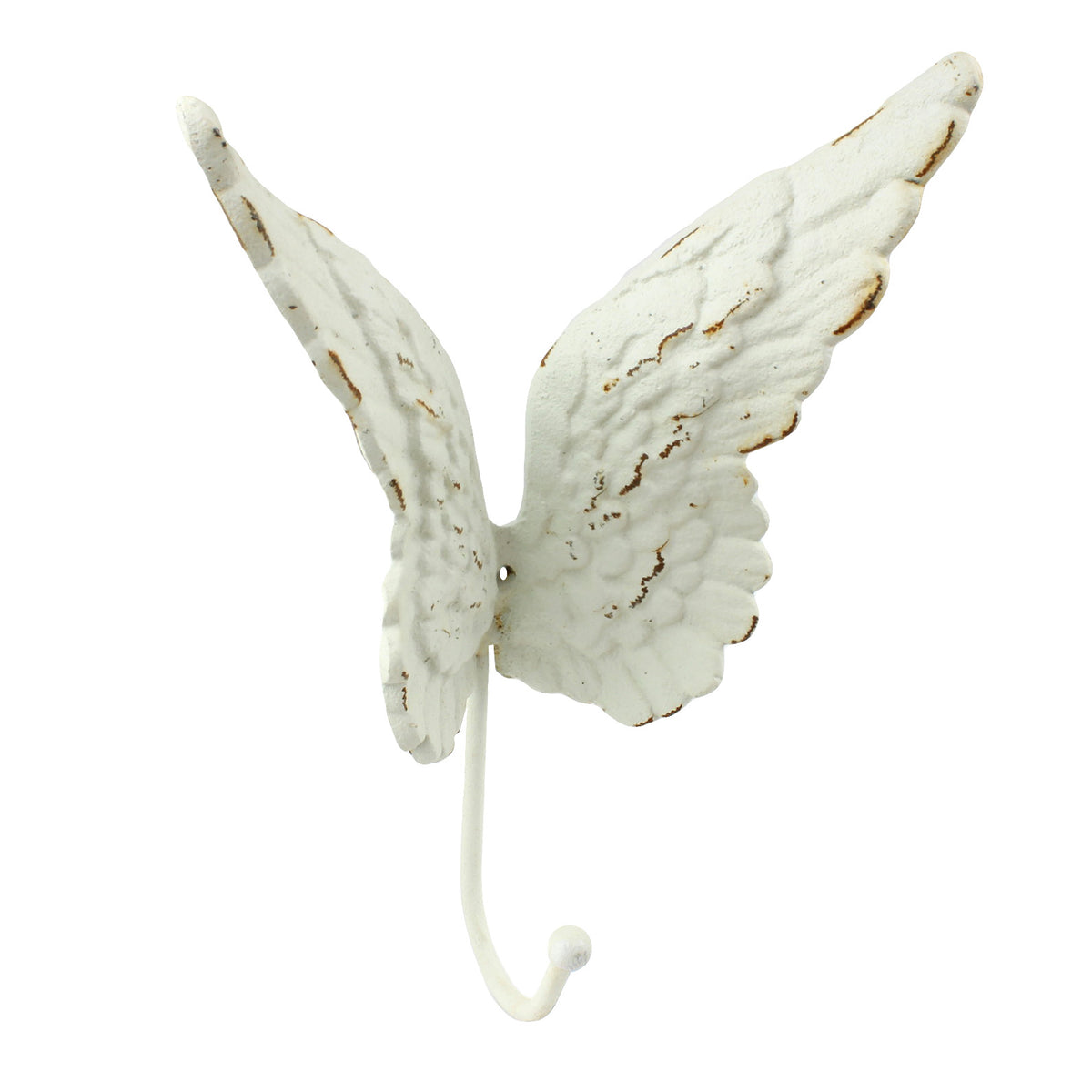 Rustic Cast Iron Angel Wings Wall Hook Distressed White Coat Towel Hanger Decor