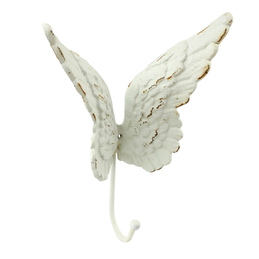 Rustic Cast Iron Angel Wings Wall Hook Distressed White Coat Towel Hanger Decor