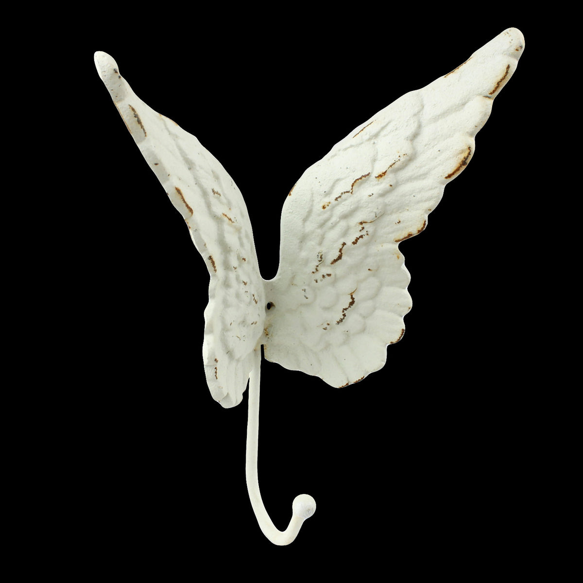 Rustic Cast Iron Angel Wings Wall Hook Distressed White Coat Towel Hanger Decor