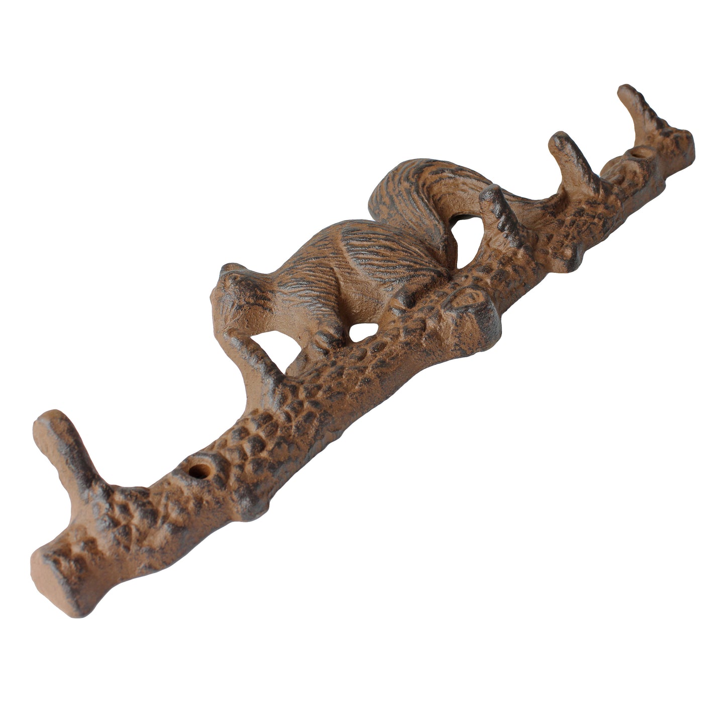 Rustic Cast Iron Squirrel On Branch Wall Hook Rack Key Towel Leash Hanger Brown