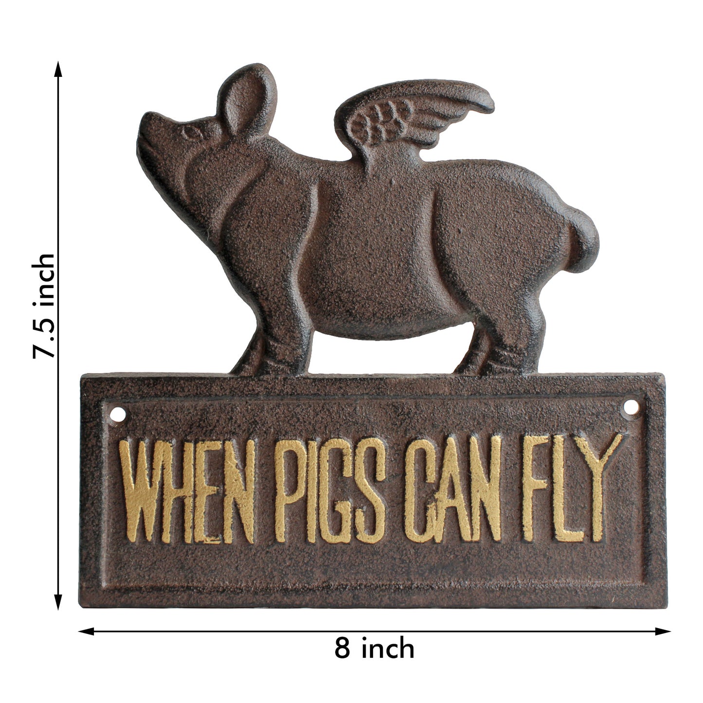 Cast Iron Flying Pig Sign When Pigs Can Fly Wall Plaque Rustic Decor 8" x 7.5"