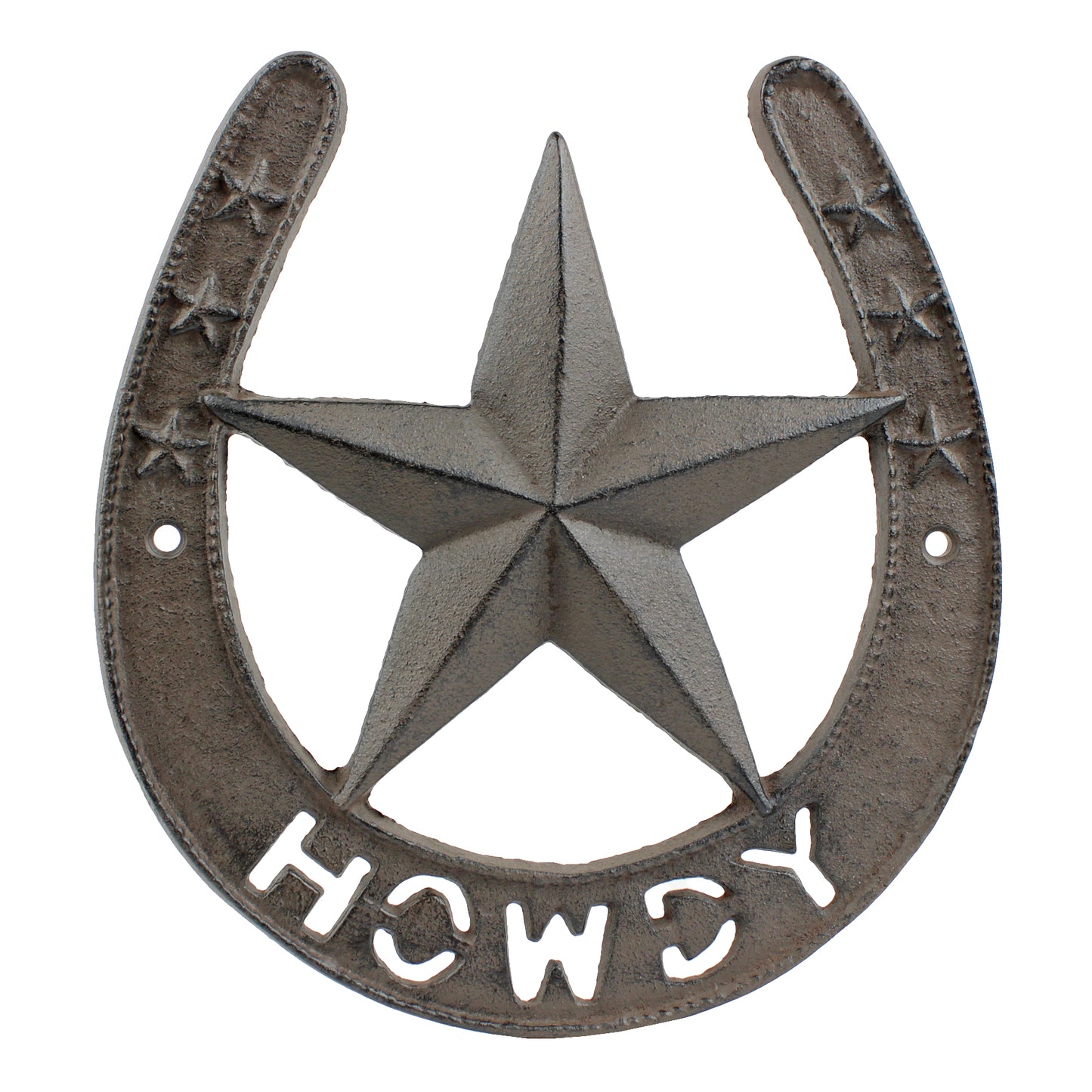 Large Cast Iron Howdy Texas Lucky Horseshoe Star Wall Decor Rustic Brown 8 in