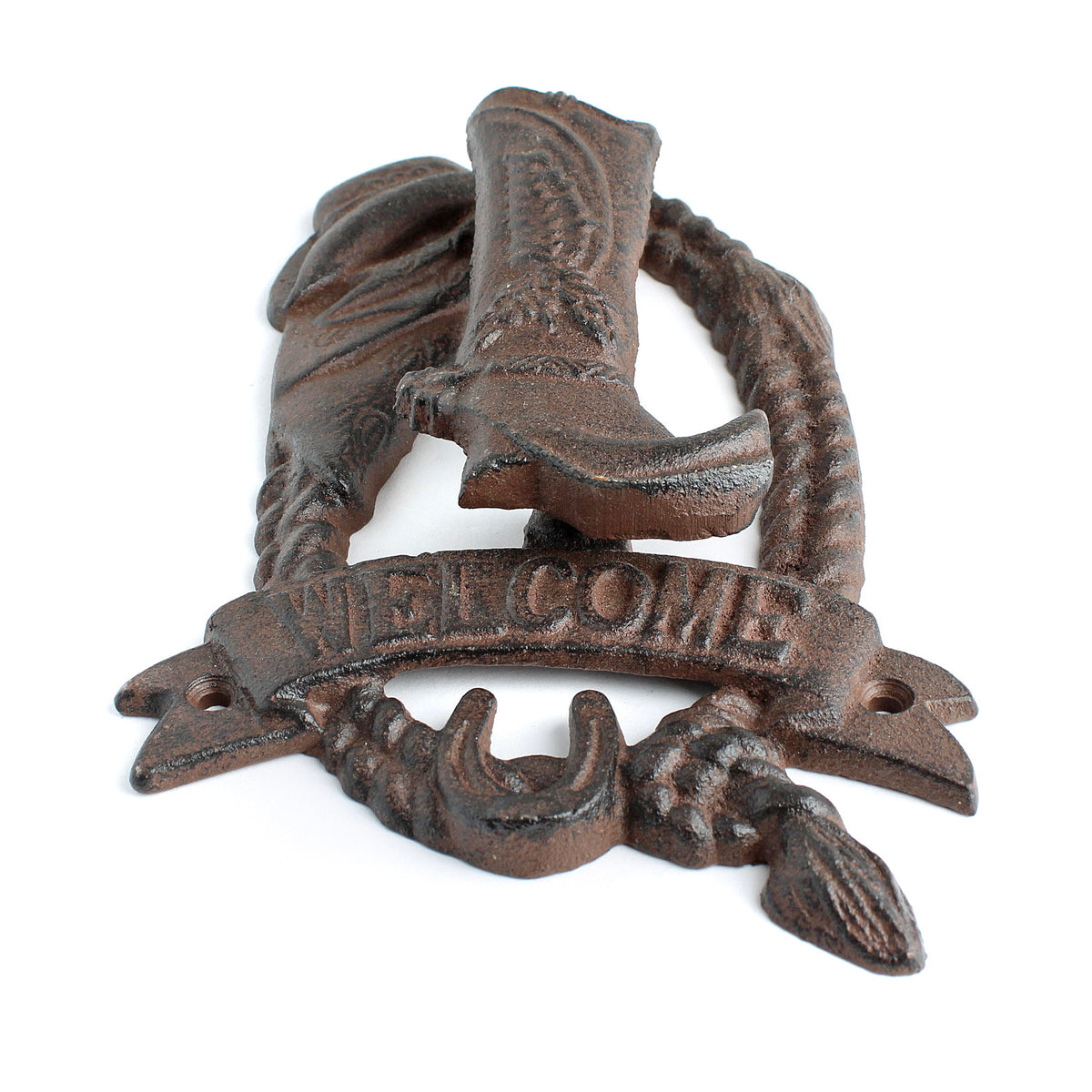 Cast Iron Western Welcome Door Knocker Cowboy Boot Hat Horseshoe Rope Rustic