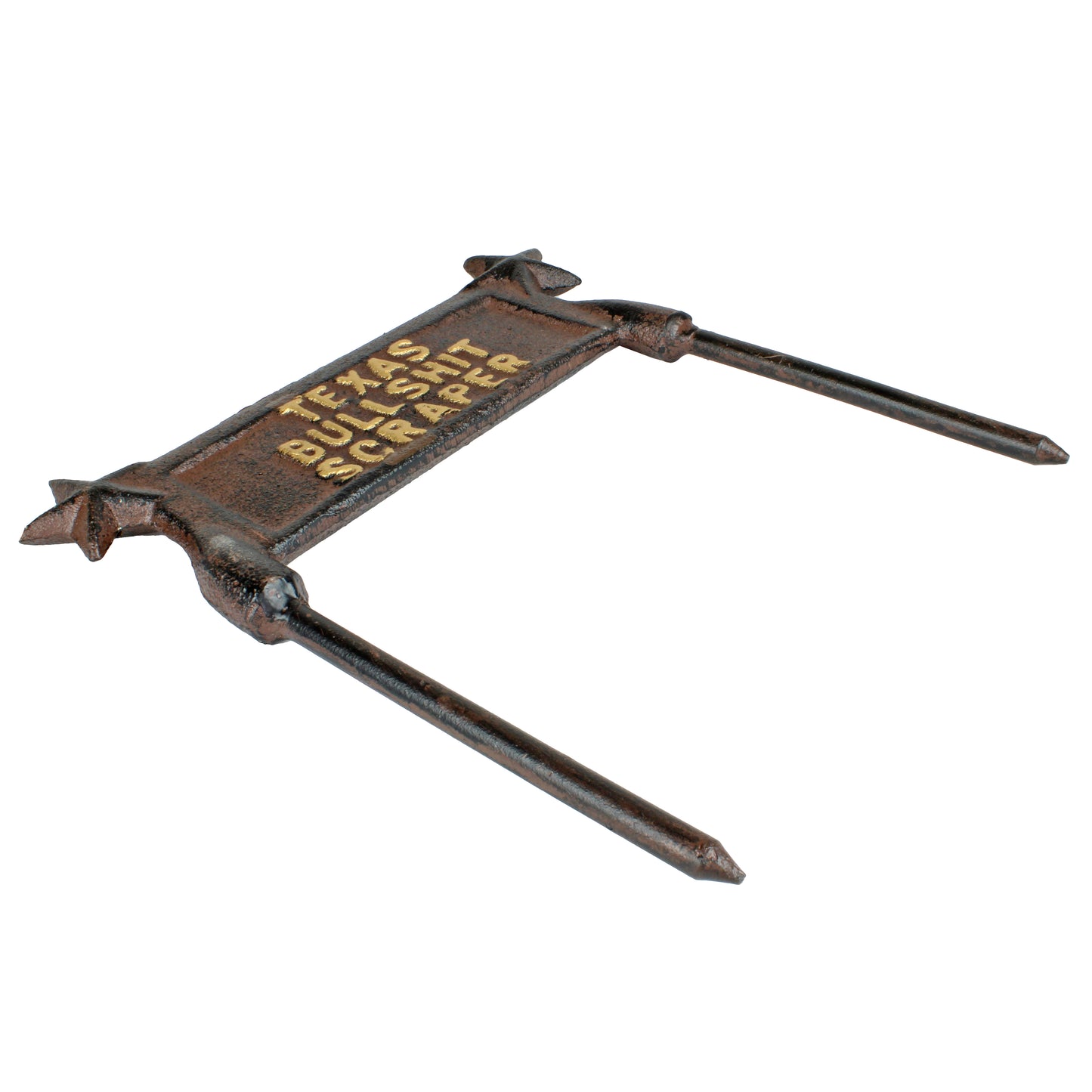 Cast Iron Texas Bullshit Boot Scraper Ground Stake Lawn Garden Double Sided