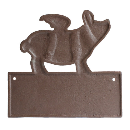 Cast Iron Flying Pig Sign When Pigs Can Fly Wall Plaque Rustic Decor 8" x 7.5"