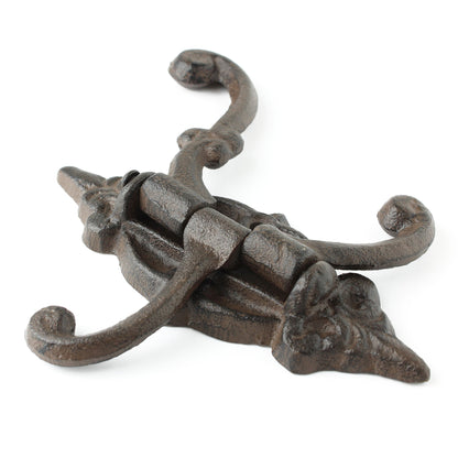 Rustic Swivel Hook Fleur De Lis Cast Iron Coat Hat Purse Towel Hanger Victorian