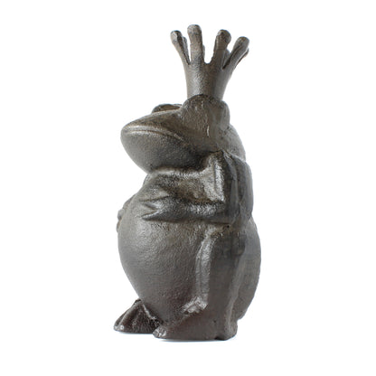 Frog Prince Charming Figurine King Toad Cast Iron Rustic Brown Garden Statue 6"