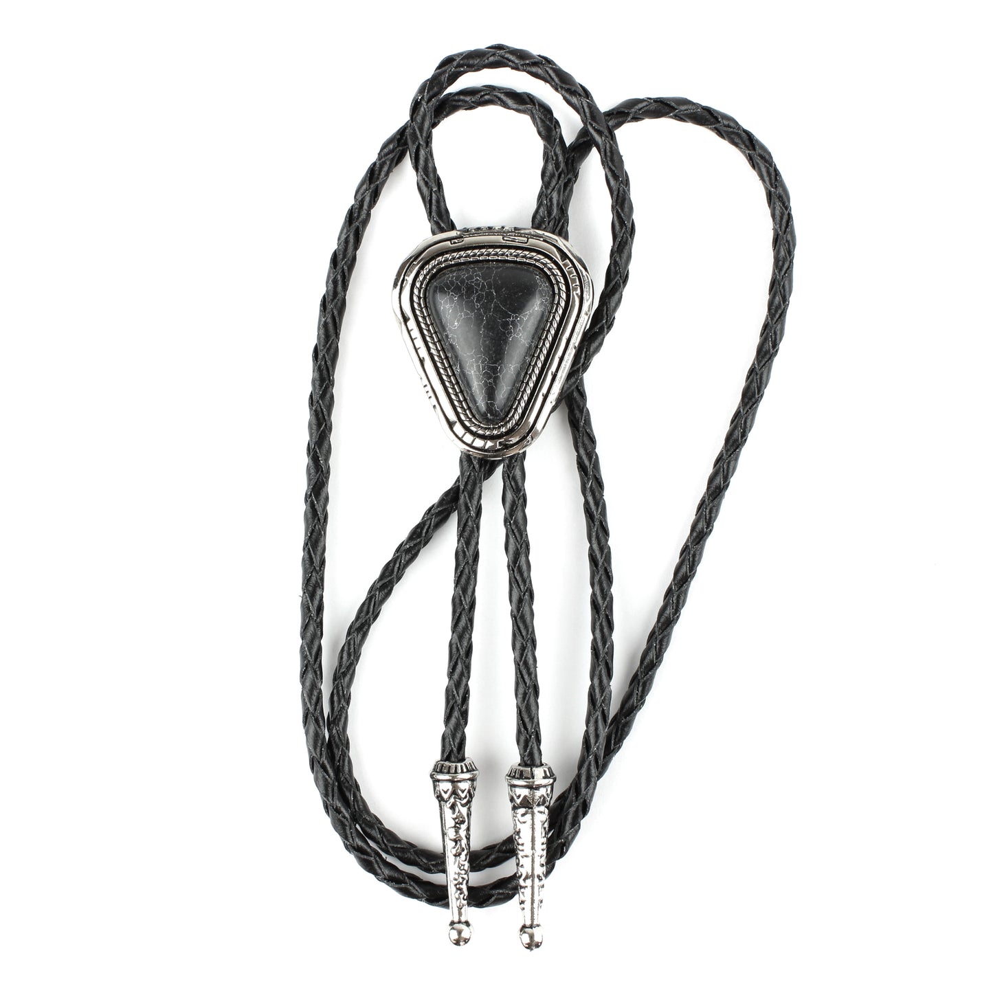 Teardrop Natural Real Black Pine Stone Bolo Tie 40" Adjustable Leather Cord