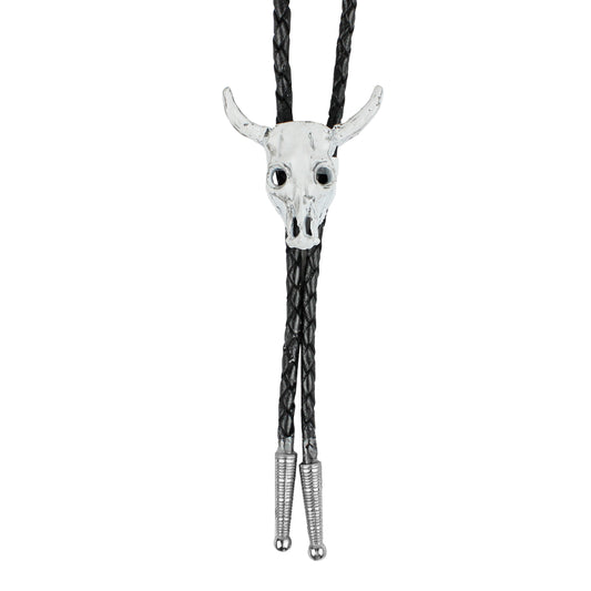 Western Steer Head Skull Bolo Tie Adjustable 36 inch Black Cord Made in USA