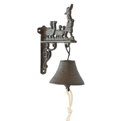 Lady with Geese Dinner Bell Cast Iron Wall Mount Antique Style Rustic Finish