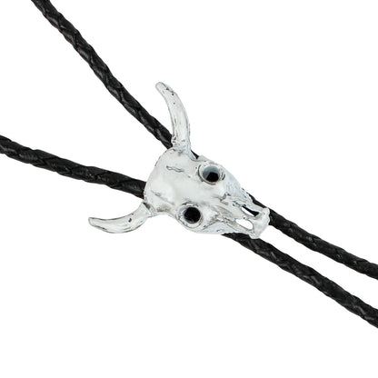 Western Steer Head Skull Bolo Tie Adjustable 36 inch Black Cord Made in USA