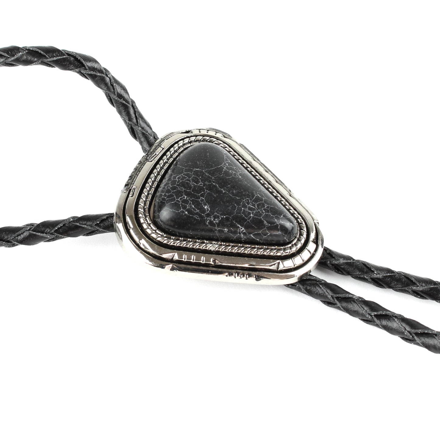 Teardrop Natural Real Black Pine Stone Bolo Tie 40" Adjustable Leather Cord