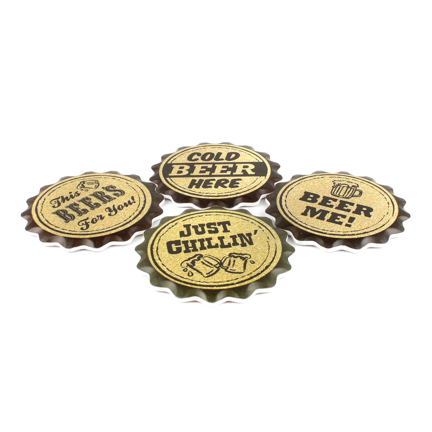 4 Funny Beer Table Porcelain Coasters With Cork Back Man Cave Bar Kitchen Decor