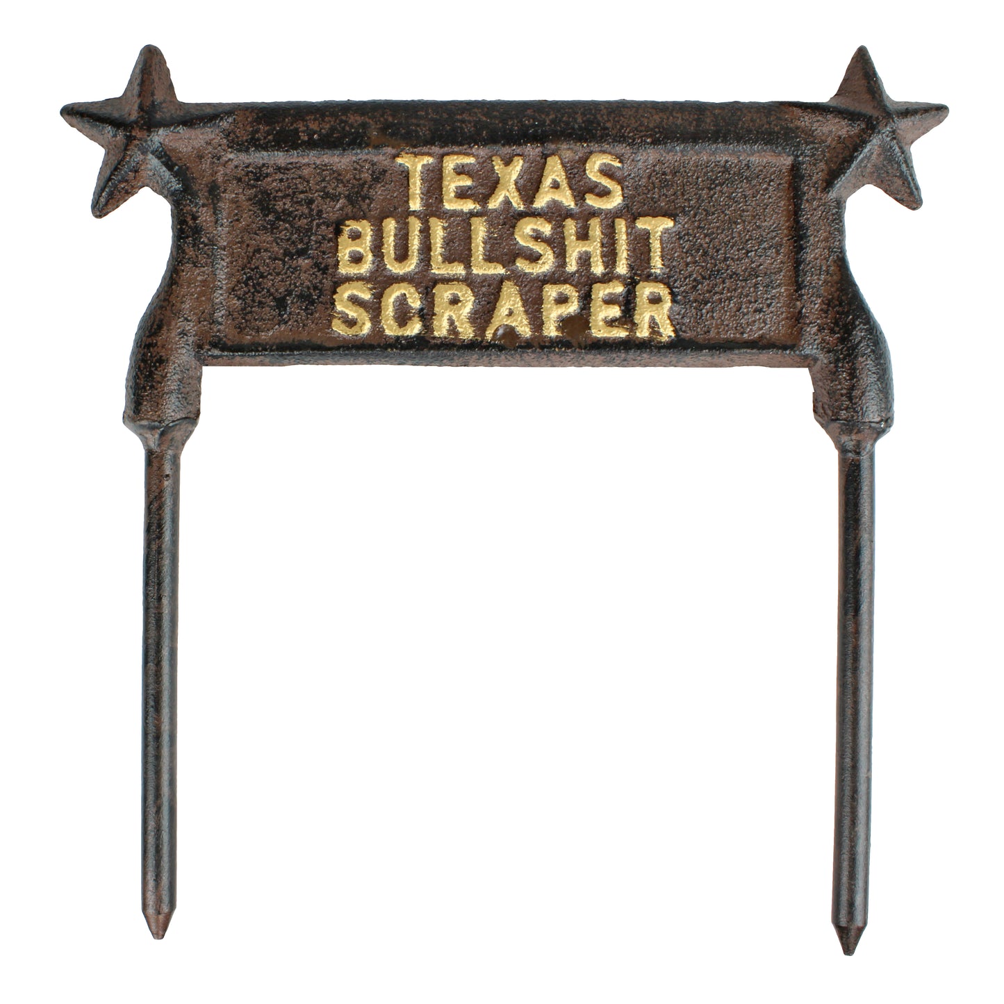 Cast Iron Texas Bullshit Boot Scraper Ground Stake Lawn Garden Double Sided