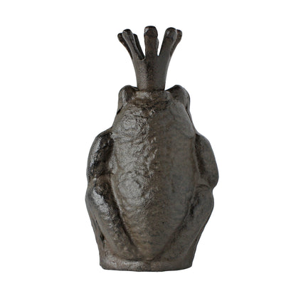 Frog Prince Charming Figurine King Toad Cast Iron Rustic Brown Garden Statue 6"