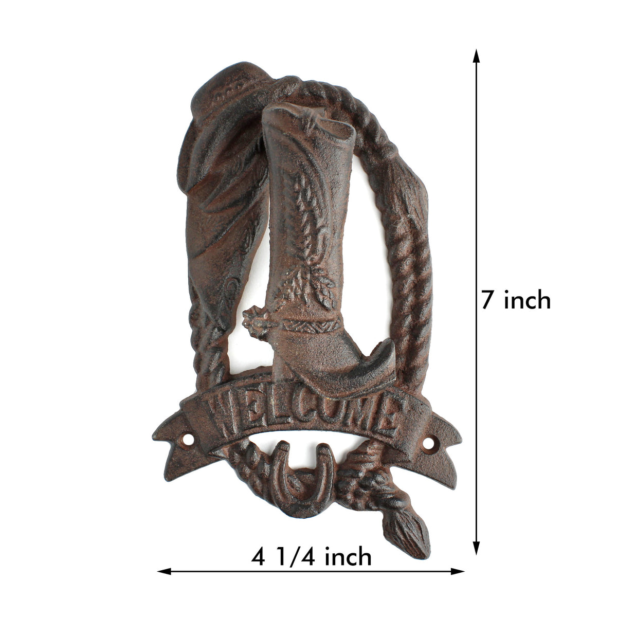 Cast Iron Western Welcome Door Knocker Cowboy Boot Hat Horseshoe Rope Rustic