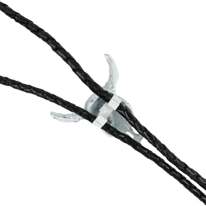 Western Steer Head Skull Bolo Tie Adjustable 36 inch Black Cord Made in USA