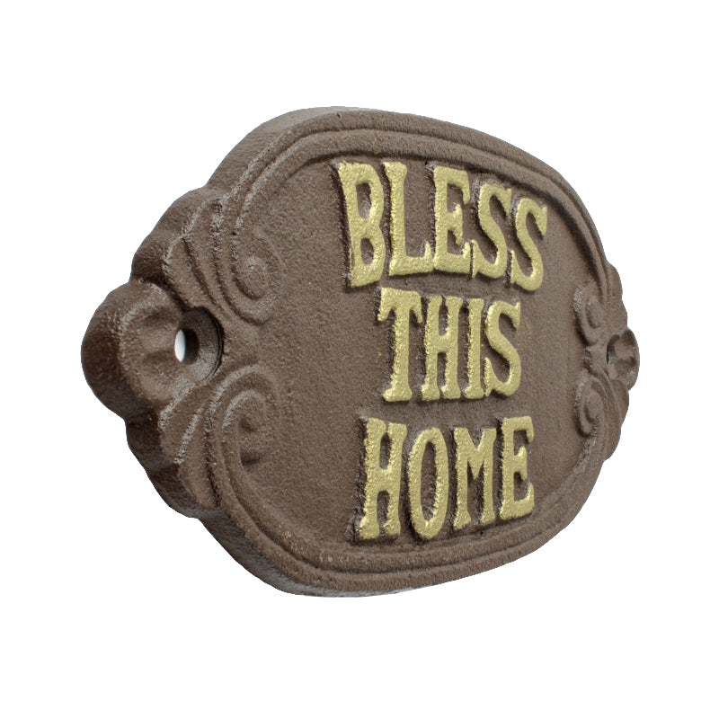 Cast Iron Bless This Home Wall Plaque Sign Rustic Brown Religious Home Decor 8 inch