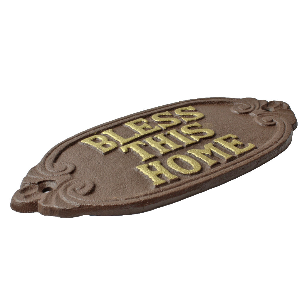 Cast Iron Bless This Home Wall Plaque Sign Rustic Brown Religious Home Decor 8 inch