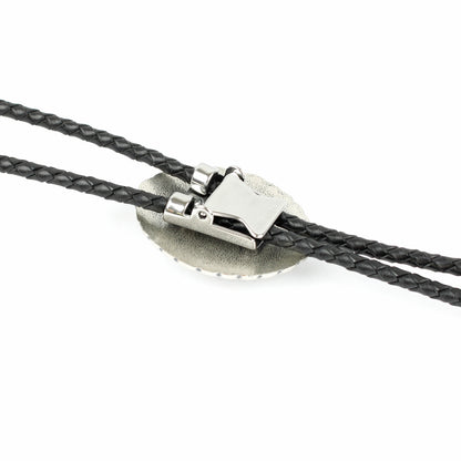 Southwestern Turquoise Bolo Tie Real Silver Plated 38" Adjustable Leather Cord