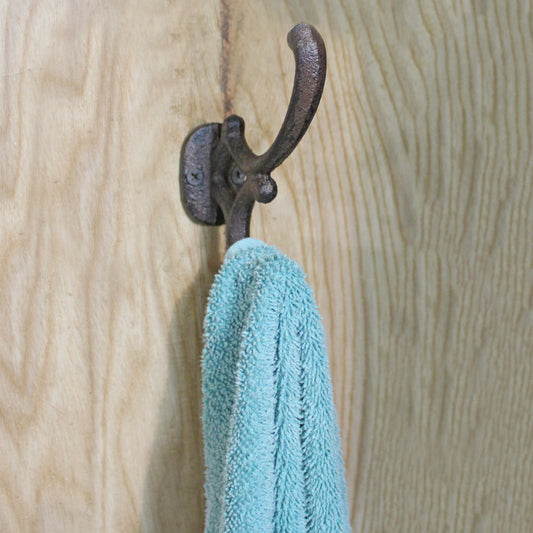 Rustic Cast Iron Vines Double Wall Hook Key Towel Coat Purse Door Hanger Brown