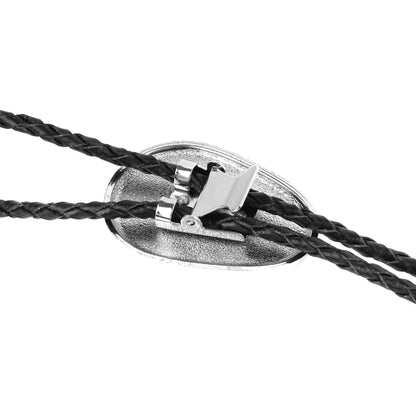 Teardrop Turquoise Stone Bolo Tie 40 inch Leather Cord Tribal Carved Pendant