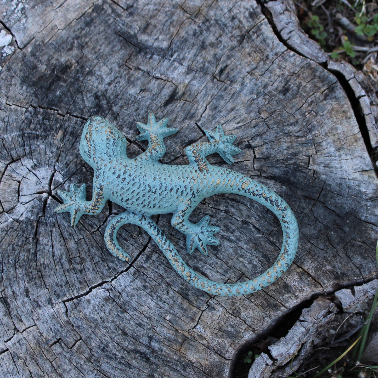 Verdigris Cast Iron Lizard Figurine Garden Pond Yard Flower Bed Decor Green 6 in