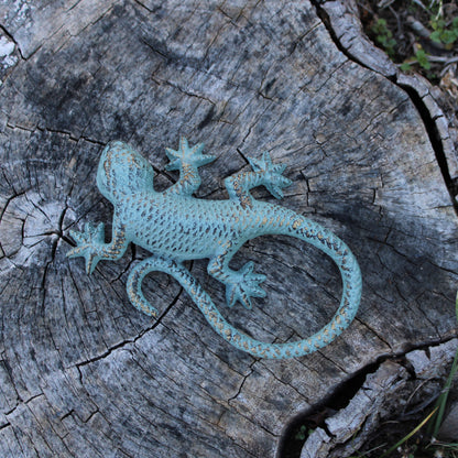 Verdigris Cast Iron Lizard Figurine Garden Pond Yard Flower Bed Decor Green 6 in