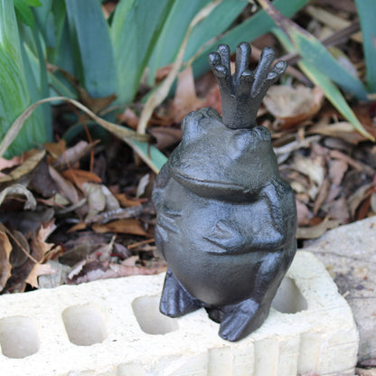 Frog Prince Charming Figurine King Toad Cast Iron Rustic Brown Garden Statue 6"