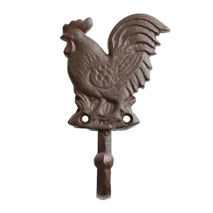 Rooster Wall Hook Coat Towel Hanger Cast Iron Rustic Brown Finish Antique Style