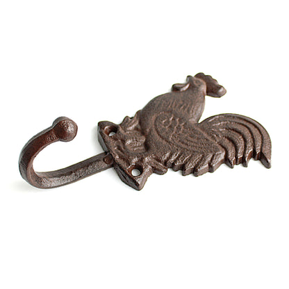 Rooster Wall Hook Coat Towel Hanger Cast Iron Rustic Brown Finish Antique Style
