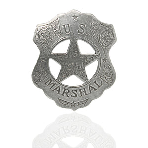 US Marshal Shield Floral Badge Star Old West Replica Antique Silver Made in USA