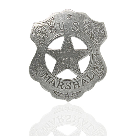 US Marshal Shield Floral Badge Star Old West Replica Antique Silver Made in USA