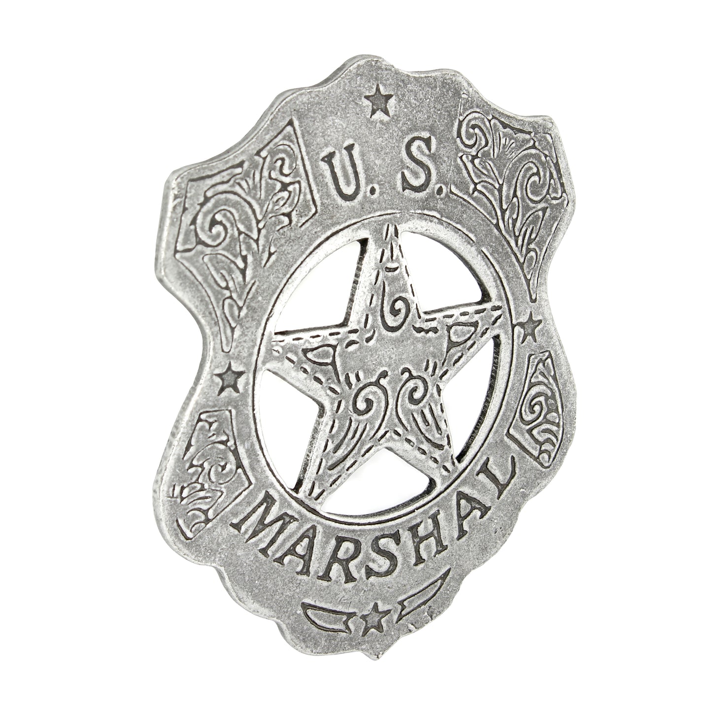 US Marshal Shield Floral Badge Star Old West Replica Antique Silver Made in USA