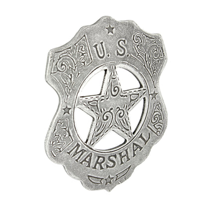 US Marshal Shield Floral Badge Star Old West Replica Antique Silver Made in USA