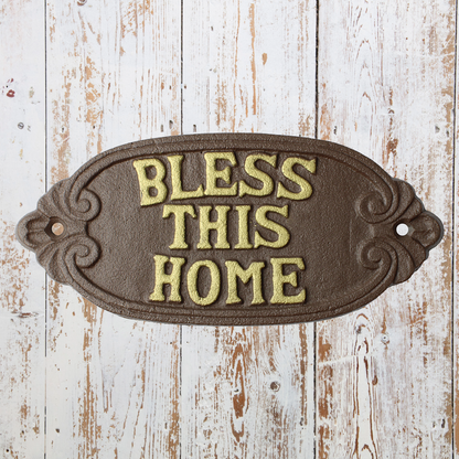 Cast Iron Bless This Home Wall Plaque Sign Rustic Brown Religious Home Decor 8 inch