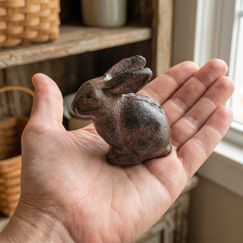 Sitting Little Baby Bunny Rabbit Figurine Cast Iron Paperweight Antique Brown