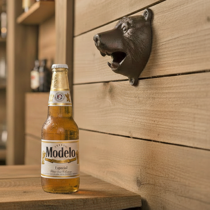 Brown Bear Head Beer Bottle Opener Cast Iron Wall Mounted Cabin Lodge Bar Decor