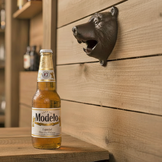 Brown Bear Head Beer Bottle Opener Cast Iron Wall Mounted Cabin Lodge Bar Decor