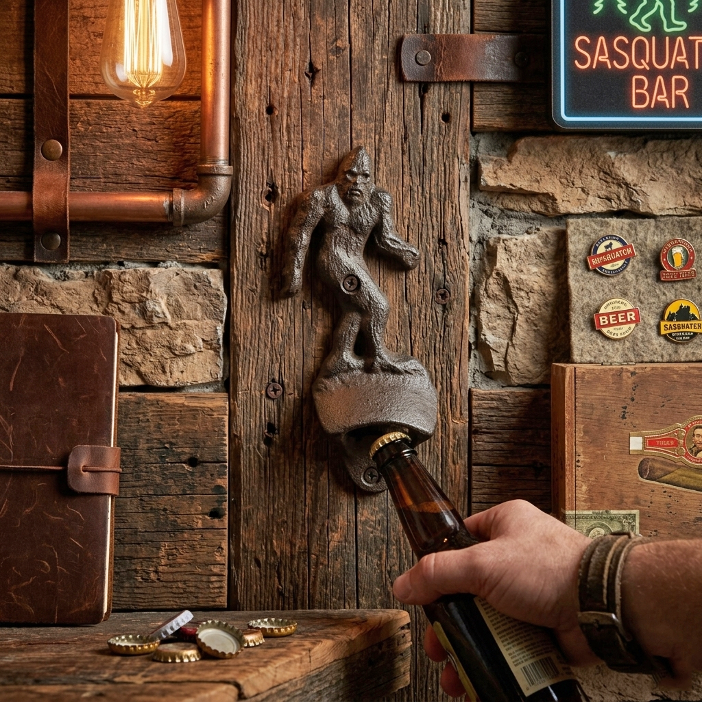 Rustic Sasquatch Bigfoot Beer Soda Bottle Opener Wall Mounted Man Cave Bar Decor