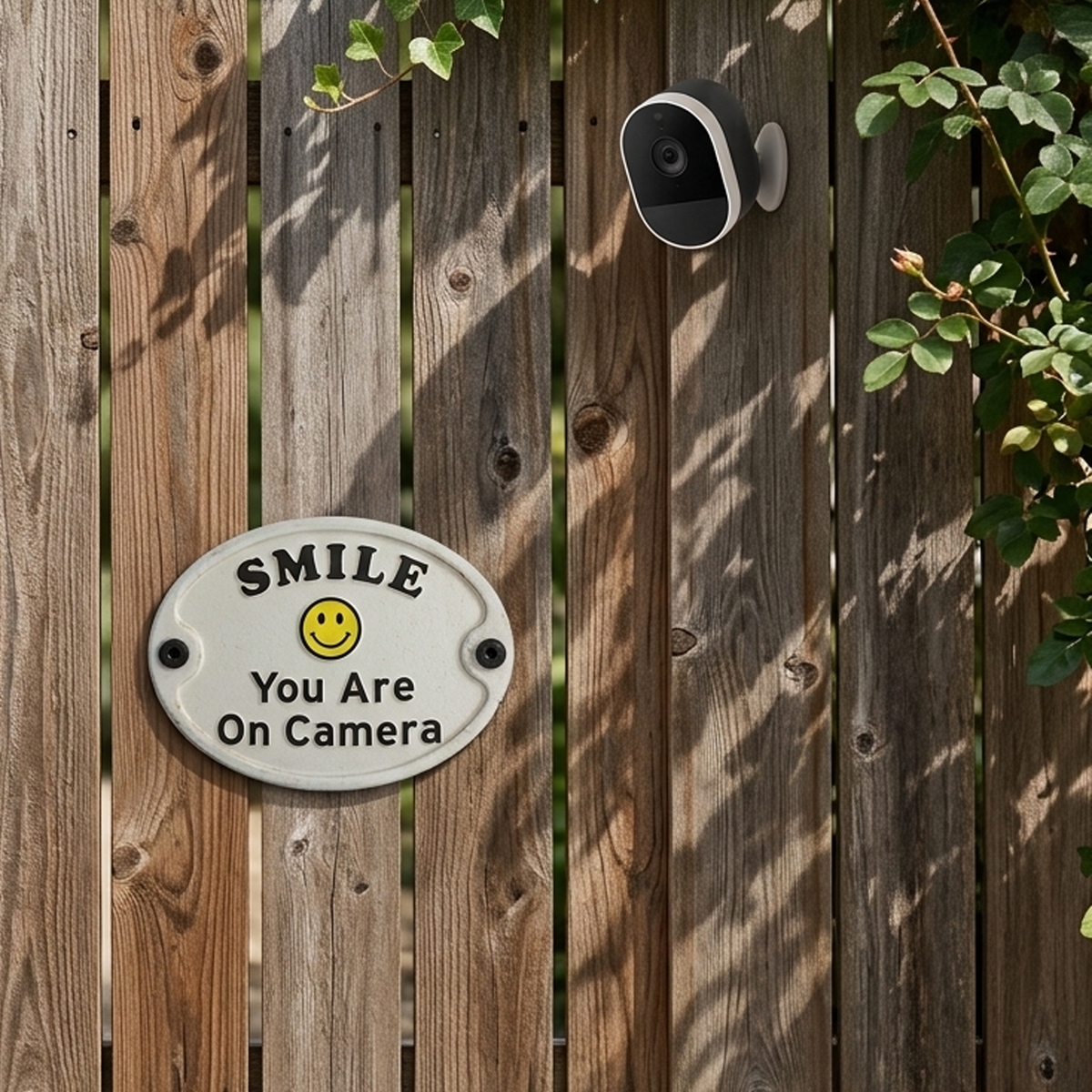 Cast Iron Smile You Are On Camera Sign Security Video Surveillance Plaque 4 3/4"