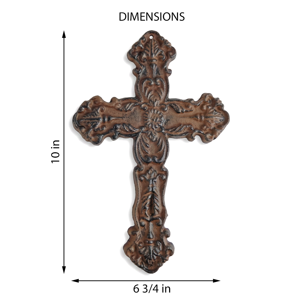 Cast Iron Fleur De Lis Floral Cross Wall Decor Rustic Antique Style Brown 10 in
