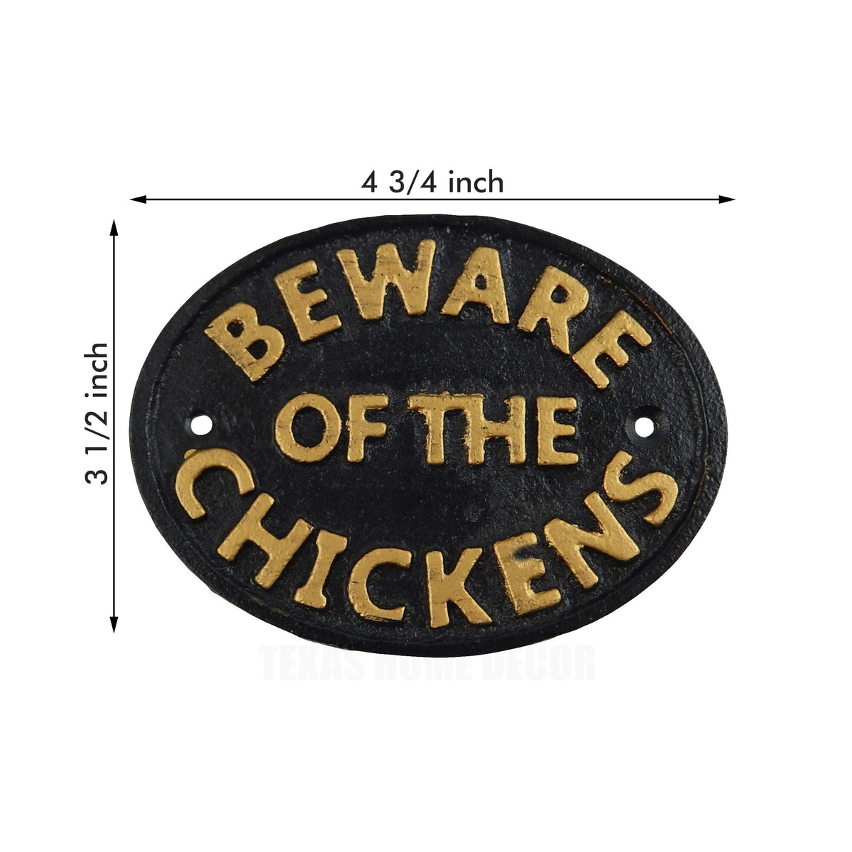Beware of The Chickens Cast Iron Plaque Sign Wall Mounted Black & Gold 4 3/4 in