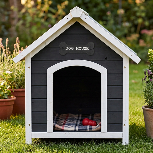 Small Cast Iron DOG HOUSE Bone Shape Metal Wall Plaque Sign Decor Black 5 7/8 in